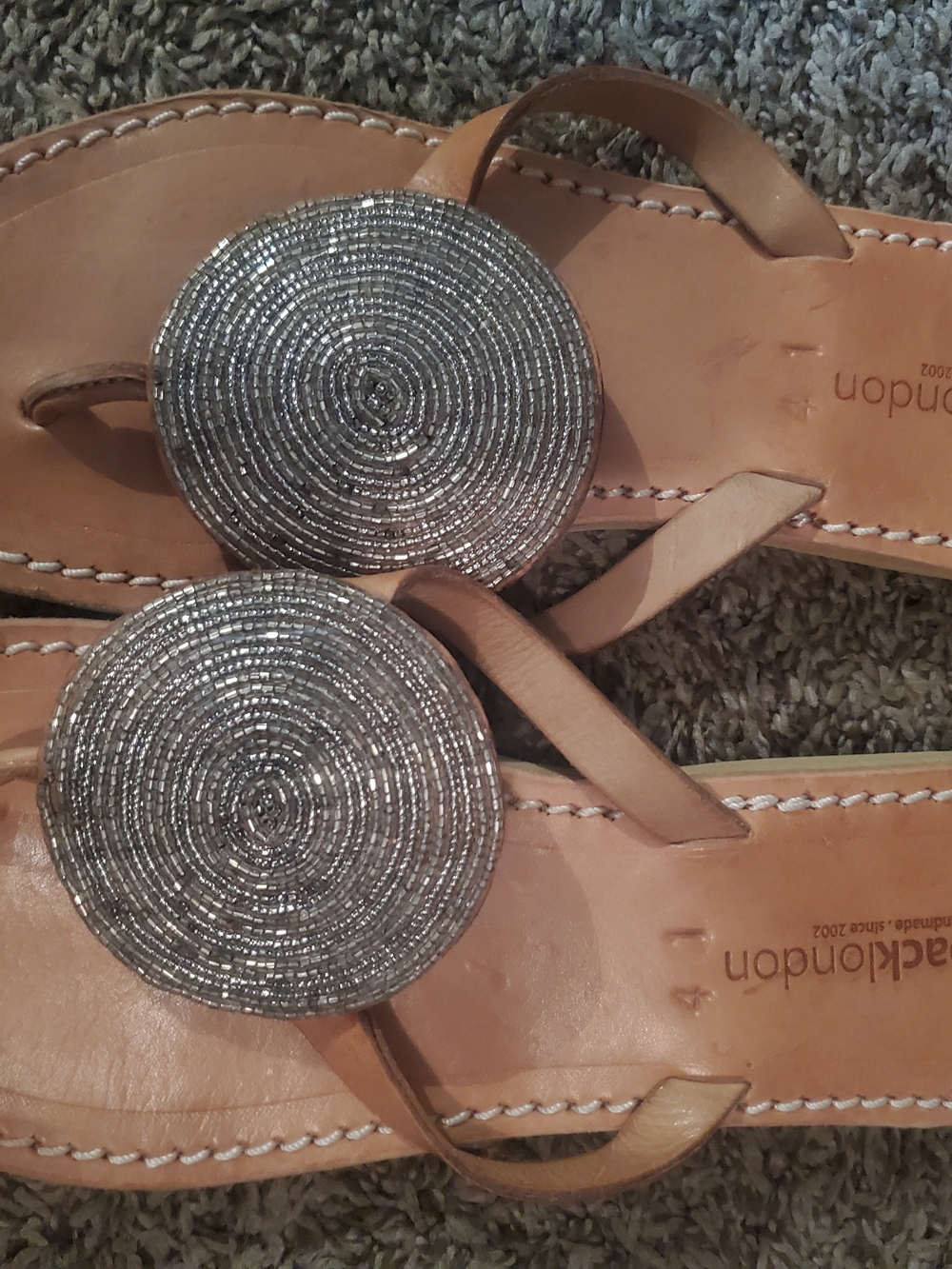 Women’s Metallic Embellished Thong Sandals - Silver on Tan